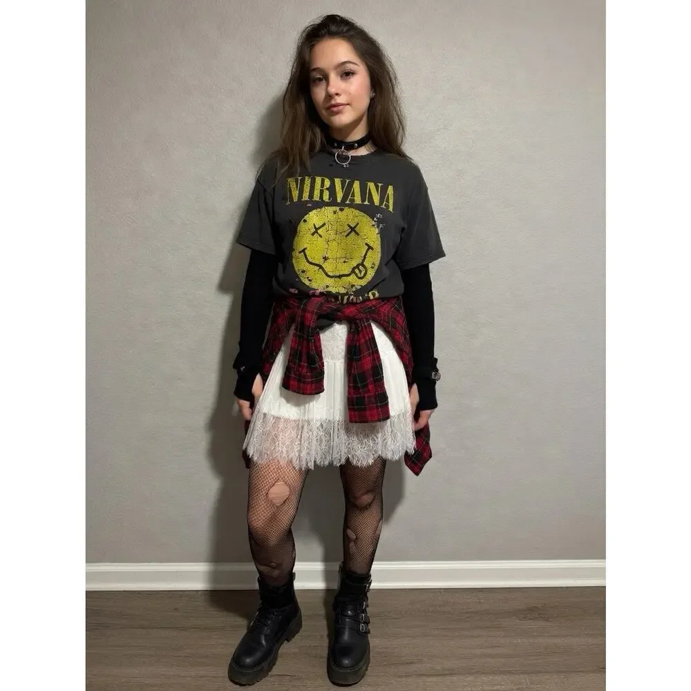 Boutique Mini Skirt Y2K 90s Lace Tennis Preppy Grunge White Madonna Lined Sz L